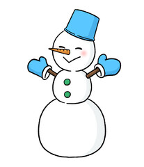 手袋とバケツをかぶる三段重ねの雪だるま