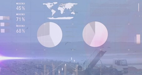 Animation of data processing and statistics over wasteland - Powered by Adobe