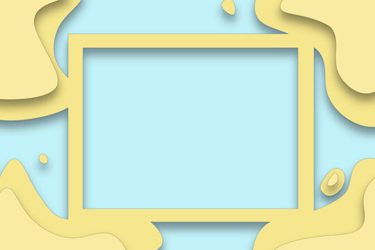 modern empty yellow paper cut frame on pastel blue background