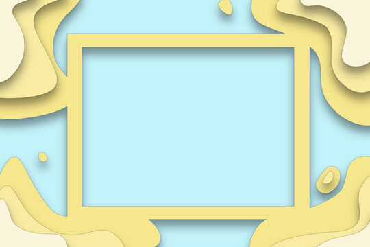 modern empty yellow paper cut frame on pastel blue background