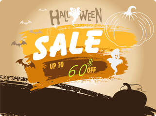 Happy Halloween sale 60% banner concepts, illustration in Halloween style for sale, promotions templates for sale designs vectors