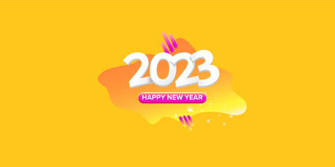 2023 Happy new year creative design horizontal background, greeting card and banner with text. Vector 2023 new year numbers isolated on orange horizontal background.