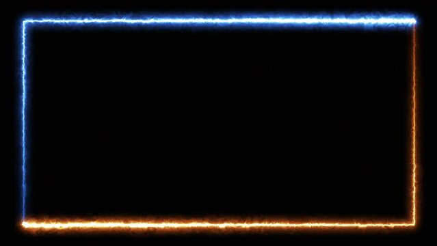 Neon light blue and orange color rectangular abstract background, 3D render animation 4k loop seamless