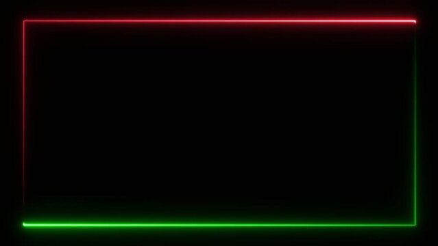 Neon light red and green color rectangular abstract background, 3D render animation 4k loop seamless