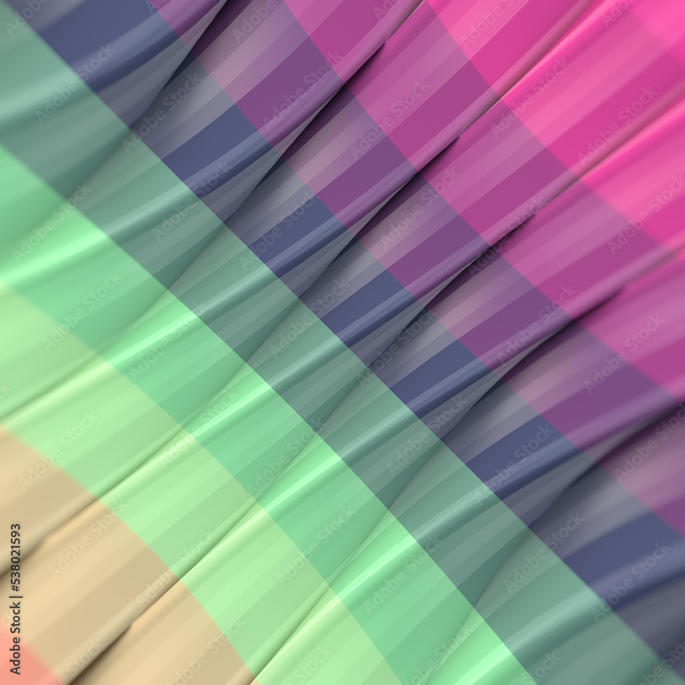 Poster Abstract background of twisted geometric shapes with trendy color combination. 3d rendering digital illustration