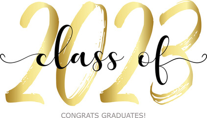 Class of 2023. Modern calligraphy. Vector illustration. Hand drawn brush lettering Graduation logo. Template for graduation design, party, high school or college graduate, yearbook.