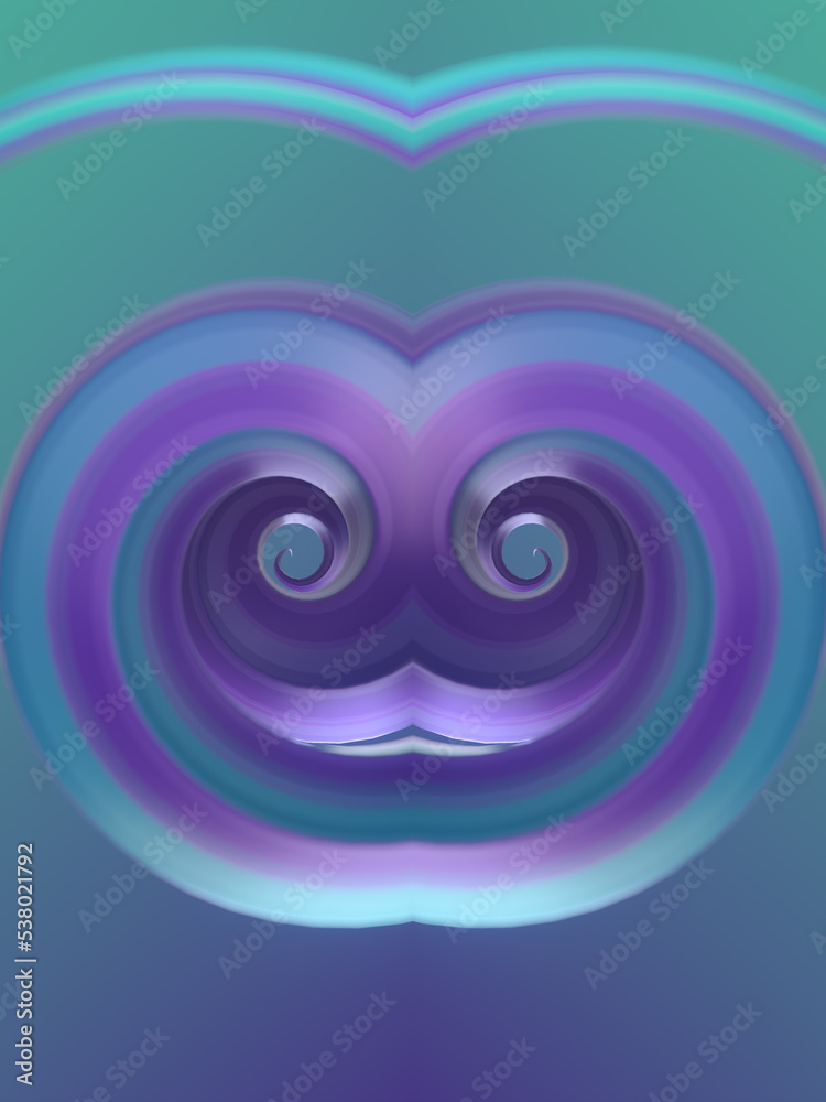 Poster Digital illustration of curved neon shapes with iridescent stripes. Bright abstract background. 3d rendering