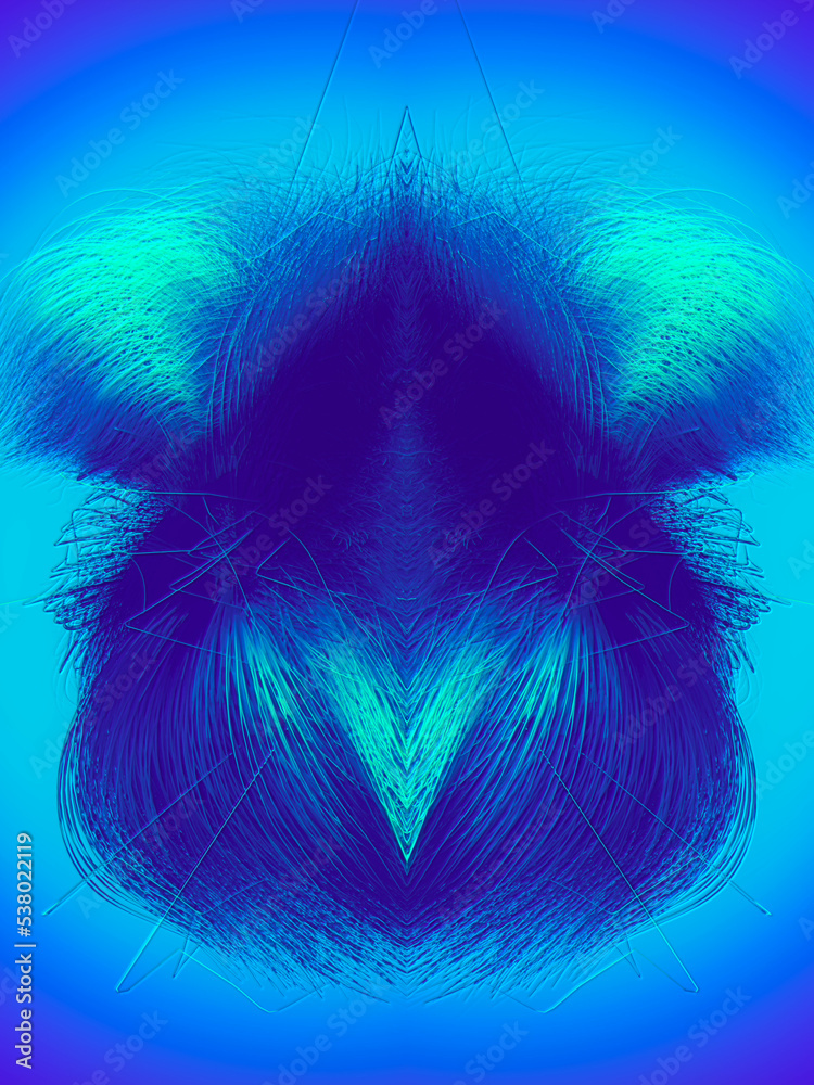Poster flowing blue colored lines psychedelic background. symmetrical composition. 3d rendering digital ill