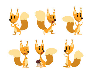 Cute Squirrel Character with Bushy Tail and Friendly Snout Engaged in Different Activity Vector Set