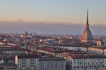 Naklejka premium a wintery evening sunset in Turin Italy 