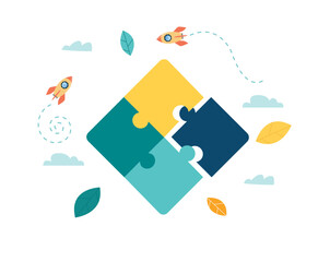 puzzle Team elements Business concept. Team metaphor. people connecting puzzle elements. Vector illustration flat design style. Symbol of teamwork, cooperation, partnership vector