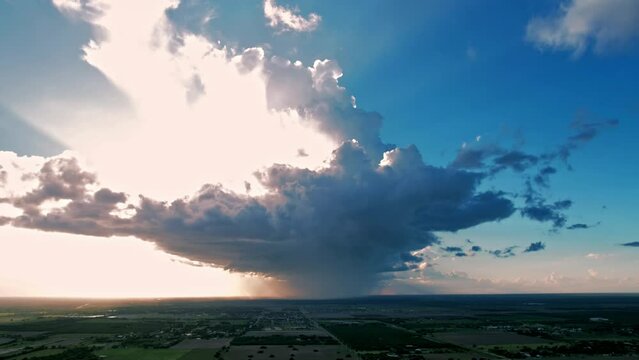 drone hyperlapse timelapse footage day cloudy raining cloud over countryside edinburg texas