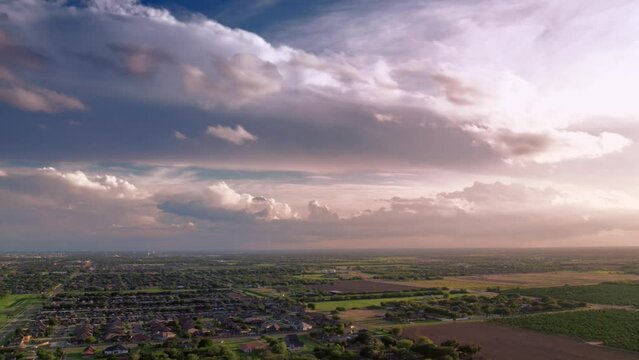 drone hyperlapase timelapse sunset  footage at cloudy  day countryside edinburg texas
