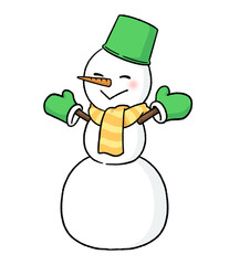 手袋とバケツをかぶる三段重ねの雪だるま