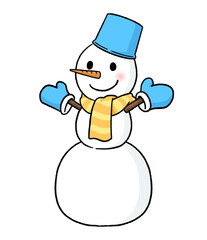 手袋とバケツをかぶる三段重ねの雪だるま