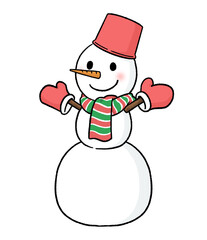 手袋とバケツをかぶる三段重ねの雪だるま