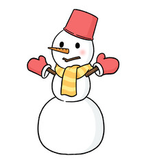 手袋とバケツをかぶる三段重ねの雪だるま