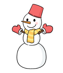 手袋とバケツをかぶる三段重ねの雪だるま