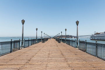 Fototapeta na wymiar Pier over the sea in san francisco, sunny day