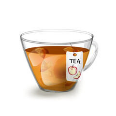 Apple tea, a glass cup with tea. Realistic vector design element. 