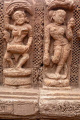 Rock Carvings and Sculptures of 13th century A.D. Suka Sari temple. Ancient Indian architecture in Odisha, India.