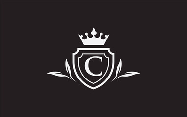 Crown and shield icon and royal luxury symbol image. King and queen abstract geometric logo with the letters