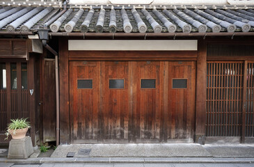 House doors and roofs in Japanese house style.