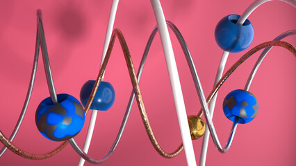 Abstract 3d illustration of atoms moving along dna spiral. Science background