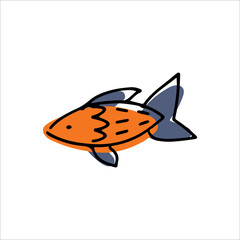 Vector folk art style. Folkart illustration with fish isolated