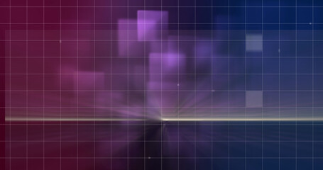 Illustration of grid pattern and squares against gradient background, copy space