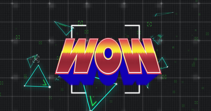 Illustration Of Wow Text With View Finder And Geometric Shapes Over Grid Patter