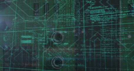 Composite of programming language with grid pattern against ports of desktop