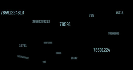 Illustration of multiple numbers against black background, copy space