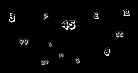 Illustration of multiple numbers and symbols over black background, copy space