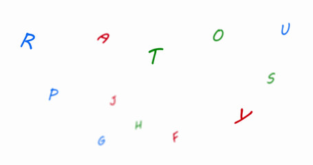 Illustration of colorful alphabets against white background, copy space