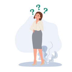 thinking, help Confused businesspeople asking questions with question mark around. Vector illustration