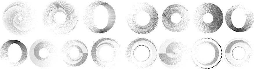 Fototapeta premium Grunge lines in Circle Form . Spiral Vector Illustration .Textured round Logo . Design element . Abstract Geometric circular shapes .Rotating grunge radial line. Concentric circles