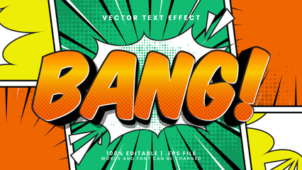 Bang comic text effect wording in comic speech bubble in pop art style