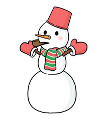 手袋とバケツをかぶる三段重ねの雪だるま