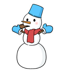 手袋とバケツをかぶる三段重ねの雪だるま