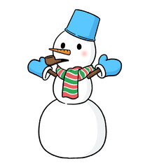 手袋とバケツをかぶる三段重ねの雪だるま