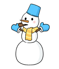 手袋とバケツをかぶる三段重ねの雪だるま