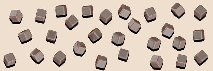 abstract cubes of brown color on a Ivory color background. caramel. Horizontal image. Banner for insertion into site. Place for text cope space. 3D image. 3D rendering.