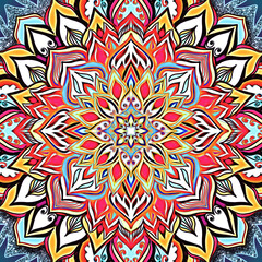 Illustration of a colorful mandala, flowers, pattern, background