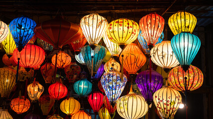 Colorful traditional Chinese lantern or light lamp to decorate street at night, there are famous...