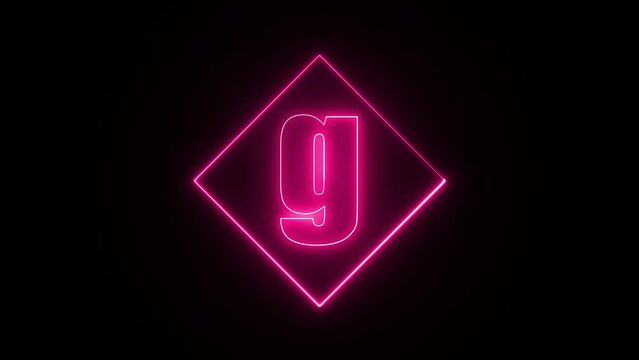 Neon effect on letter g with a squire stroke shape, neon color shape, neon on squire shape 4k animation video