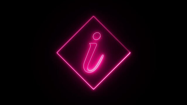 Neon effect on letter i with a squire stroke shape, neon color shape, neon on squire shape 4k animation video