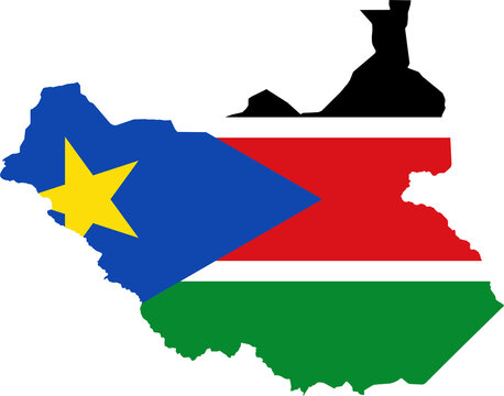 South Sudan Map Flag. South Sudanese Border Boundary Country Shape Nation National Outline Atlas Flag Sign Symbol Banner. Transparent PNG Flattened JPG Flat JPEG