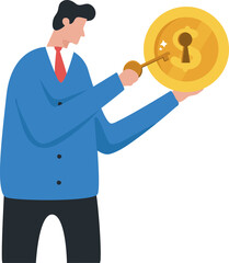 Fototapeta na wymiar Financial key success, Unlock personal achievements. Unlock Income, Investment Profit, Salary, Bonus. Investors hold golden keys to unlock gigantic dollar coins in hands.