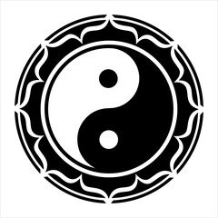 Illustration of a Yin Yang symbol in a lotus flower, Chinese, Taoist, sign, vector, isolated, white background